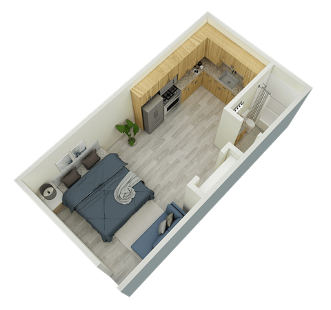 3D Studio 460 sqft plan at Mountainside Apartments in Birmingham, AL
